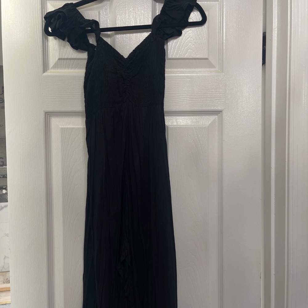 Black Maxi With Flutter Sleeves And Smocked Bodice - image 2